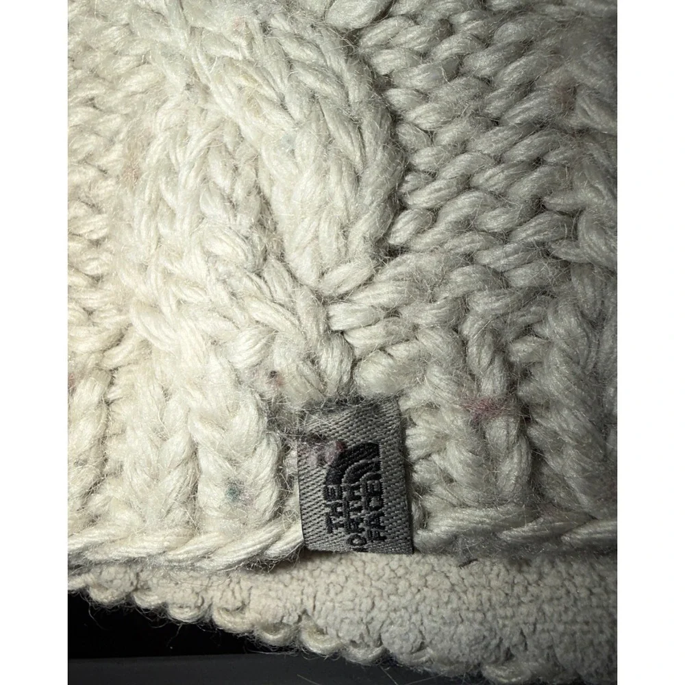 The North Face Beanie Unisex One Size Oatmeal Beige Excellent Cable Knit Fleece‎